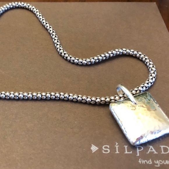 Silpada S1118 Square Pillow Sterling Silver Pendant Popcorn Necklace N1106 - Picture 14 of 15